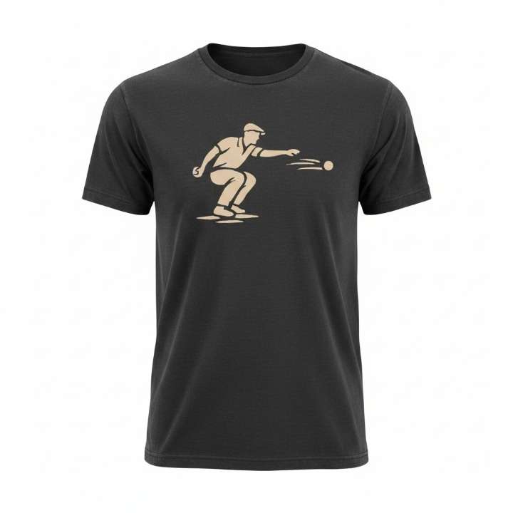 T-shirt noir avec motif décoloration représentant un joueur de pétanque