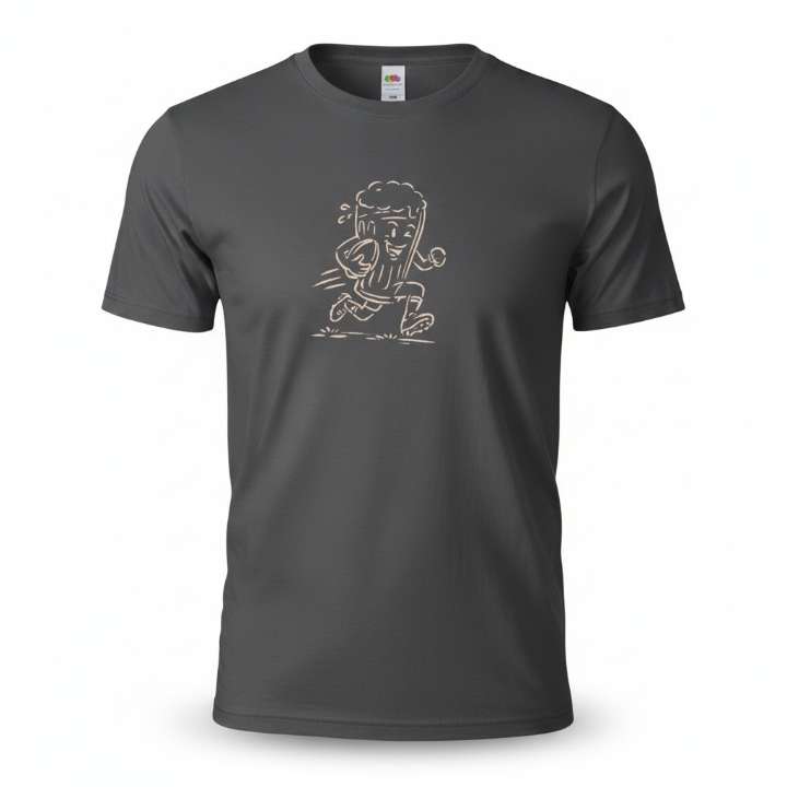 T-shirt noir avec illustration humoristique rugby et bière
