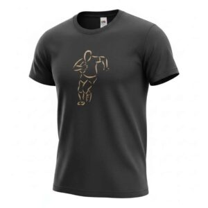 T-shirt noir avec motif décoloration représentant un rugbyman