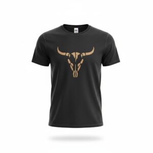 T-shirt noir motif crâne de taureau